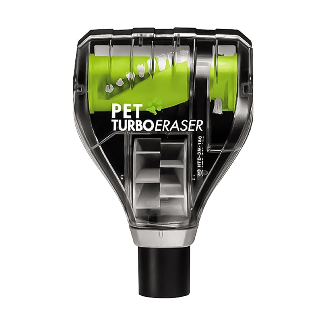 Selgo Upgraded Pet Hair Turbo Brush front view shows powerful removal on carpets and upholstery