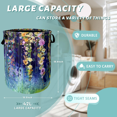 SELIONLIKN blue-green floral pattern laundry basket for stylish storage.