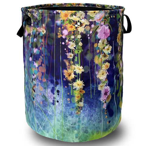 SELIONLIKN floral foldable laundry basket with handles for easy transport and organization.