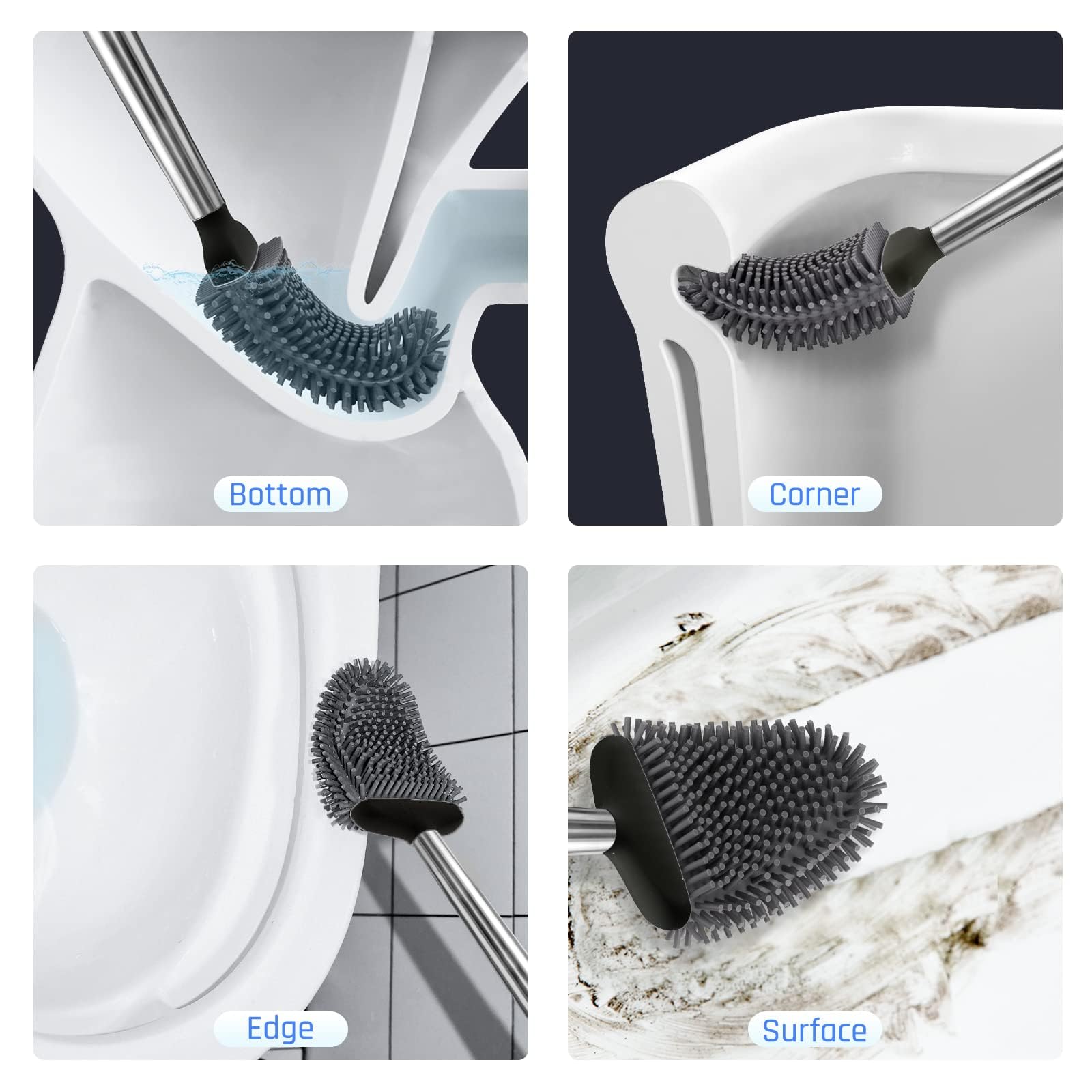 Sellemer flat silicone brush head tackles under-rim cleaning with flexible precision.