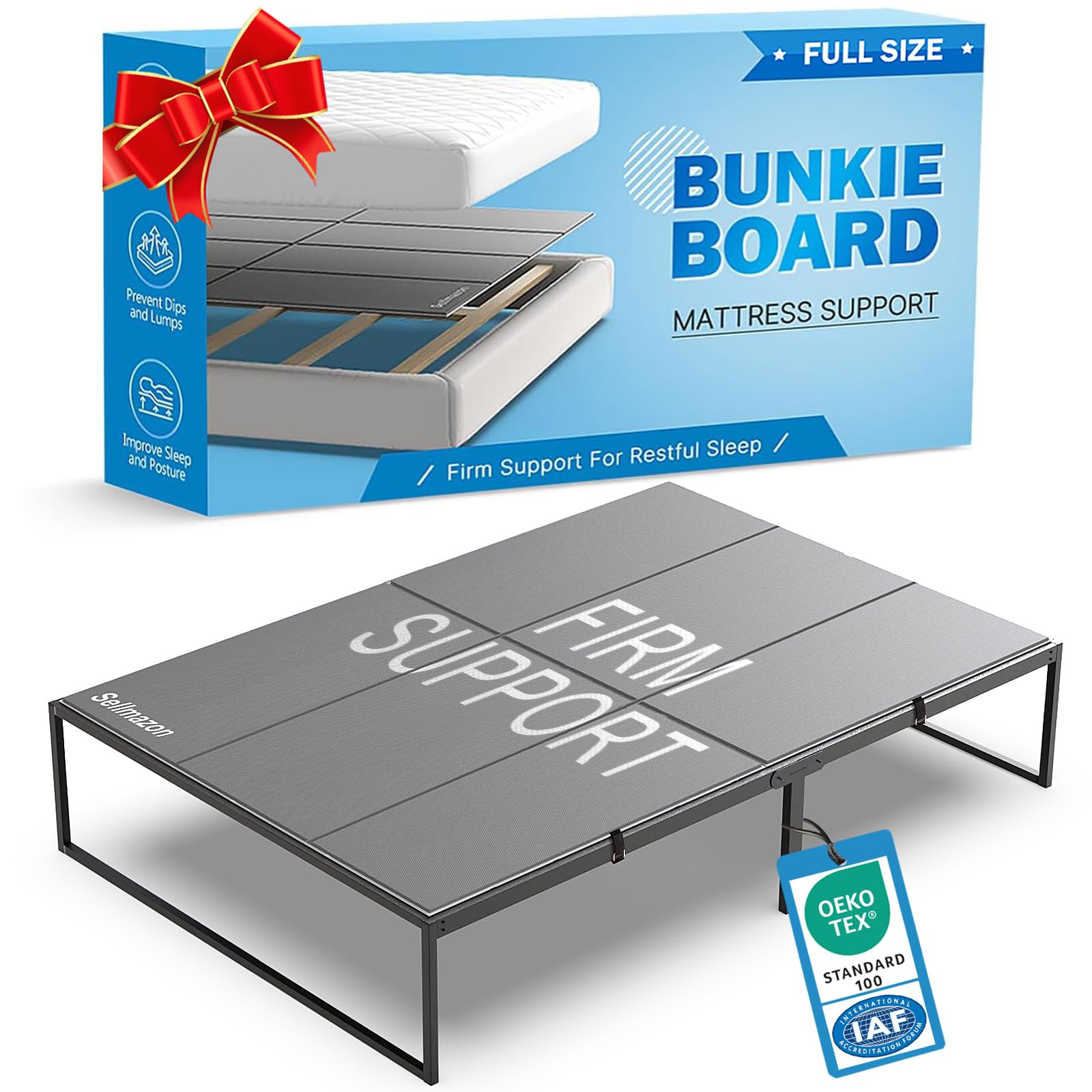 Sellmazon bunkie board full-size unfolded provides flat mattress support.
