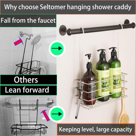 Seltomer shower caddy supports up to 30 pounds of bottles.