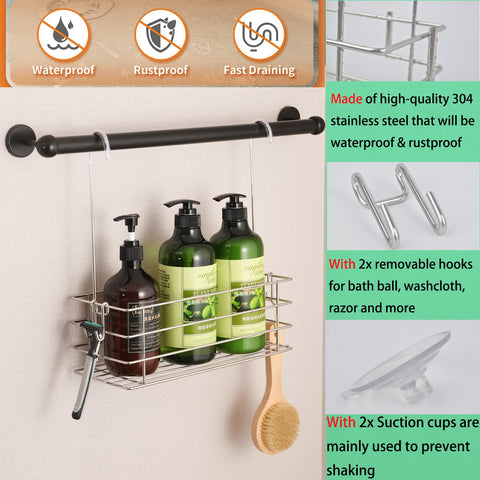 Seltomer shower caddy side hookway keeps it level over bars.