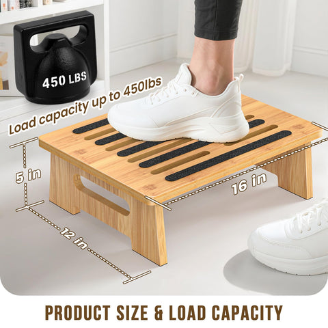 SeLucky bamboo stool surface with non-slip mats for kitchen reach.
