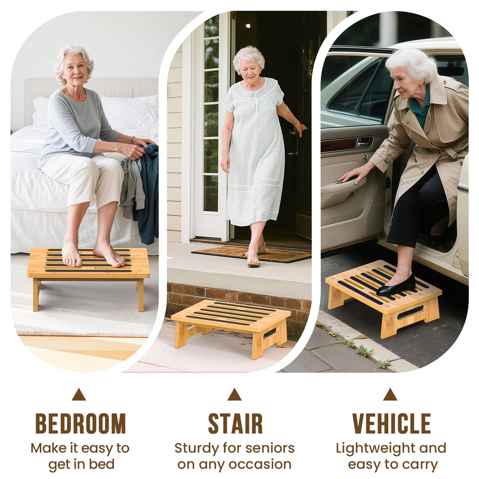 SeLucky portable stool with top handle for easy room-to-room transport.