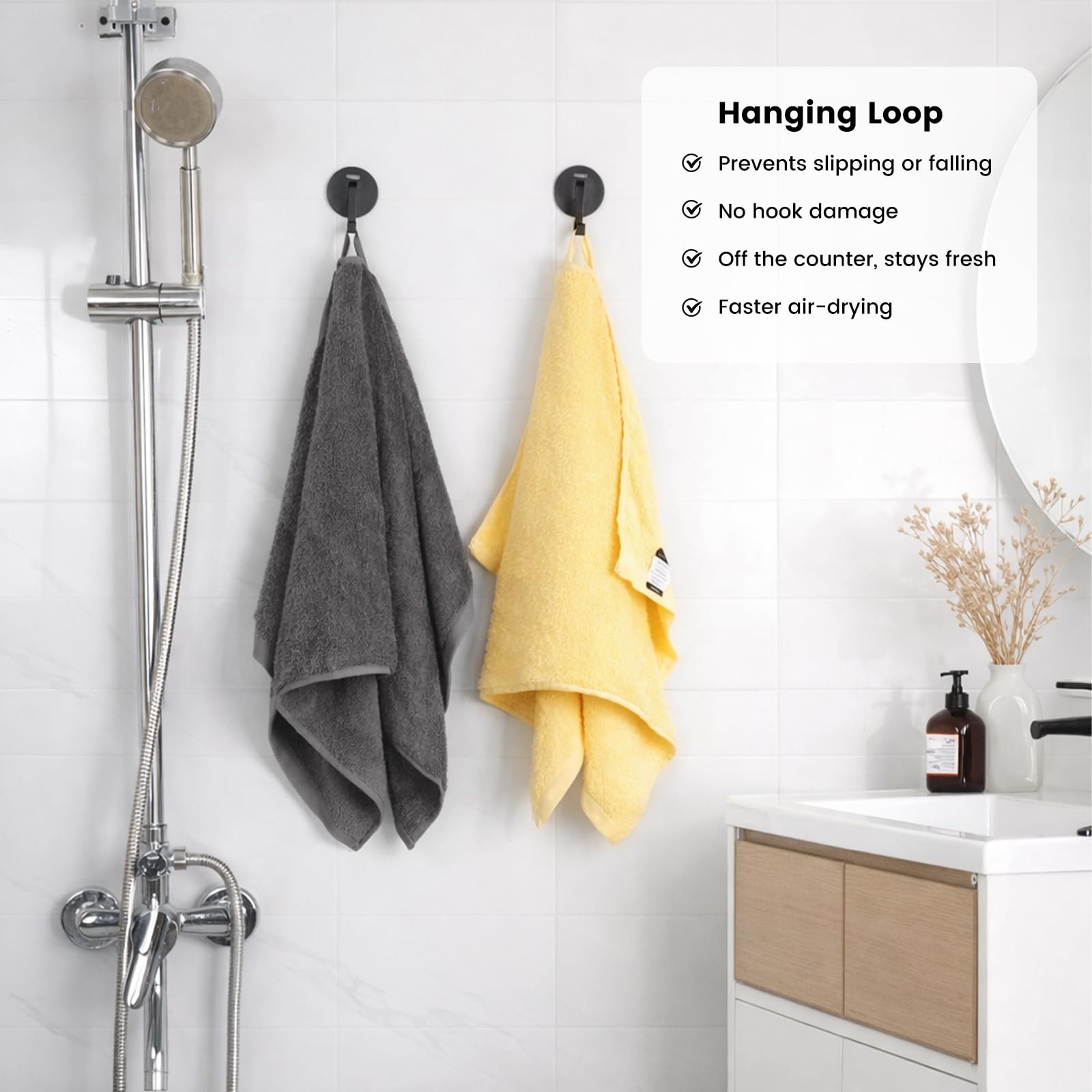 SEMAXE guest bathroom scene, versatile towels ready for visitors.
