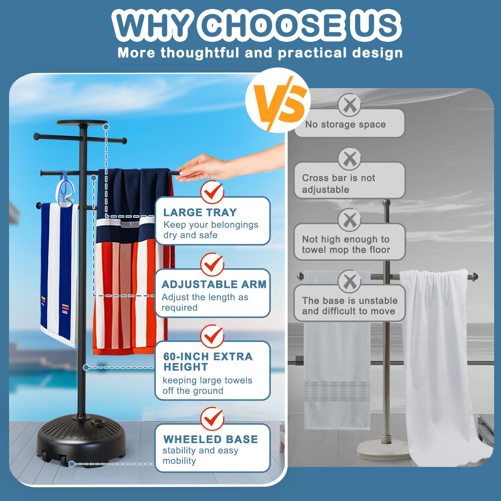 Semoprus six adjustable bars accommodate towels of varying thicknesses and lengths