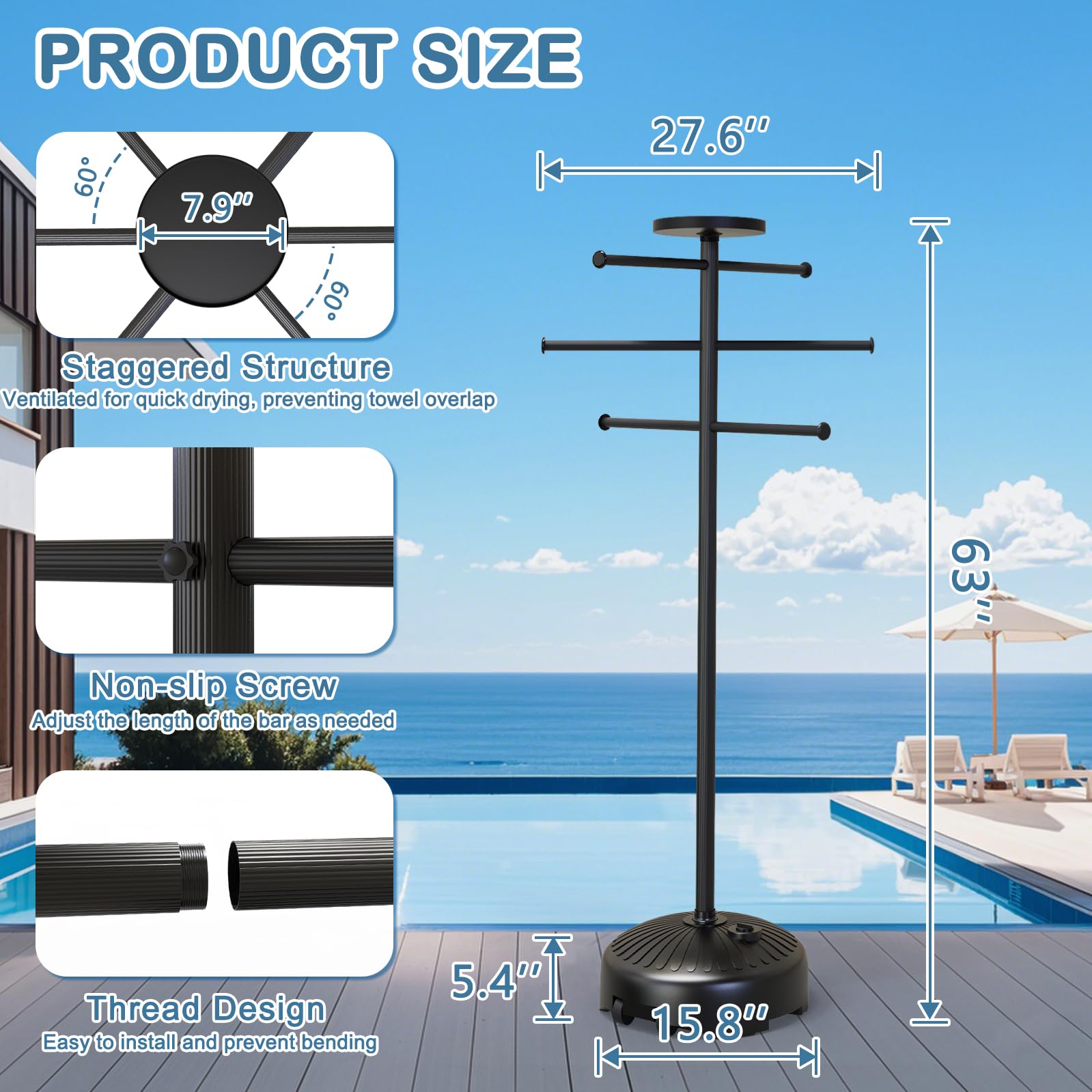 Semoprus towel rack with storage tray keeps essentials by the spa within reach
