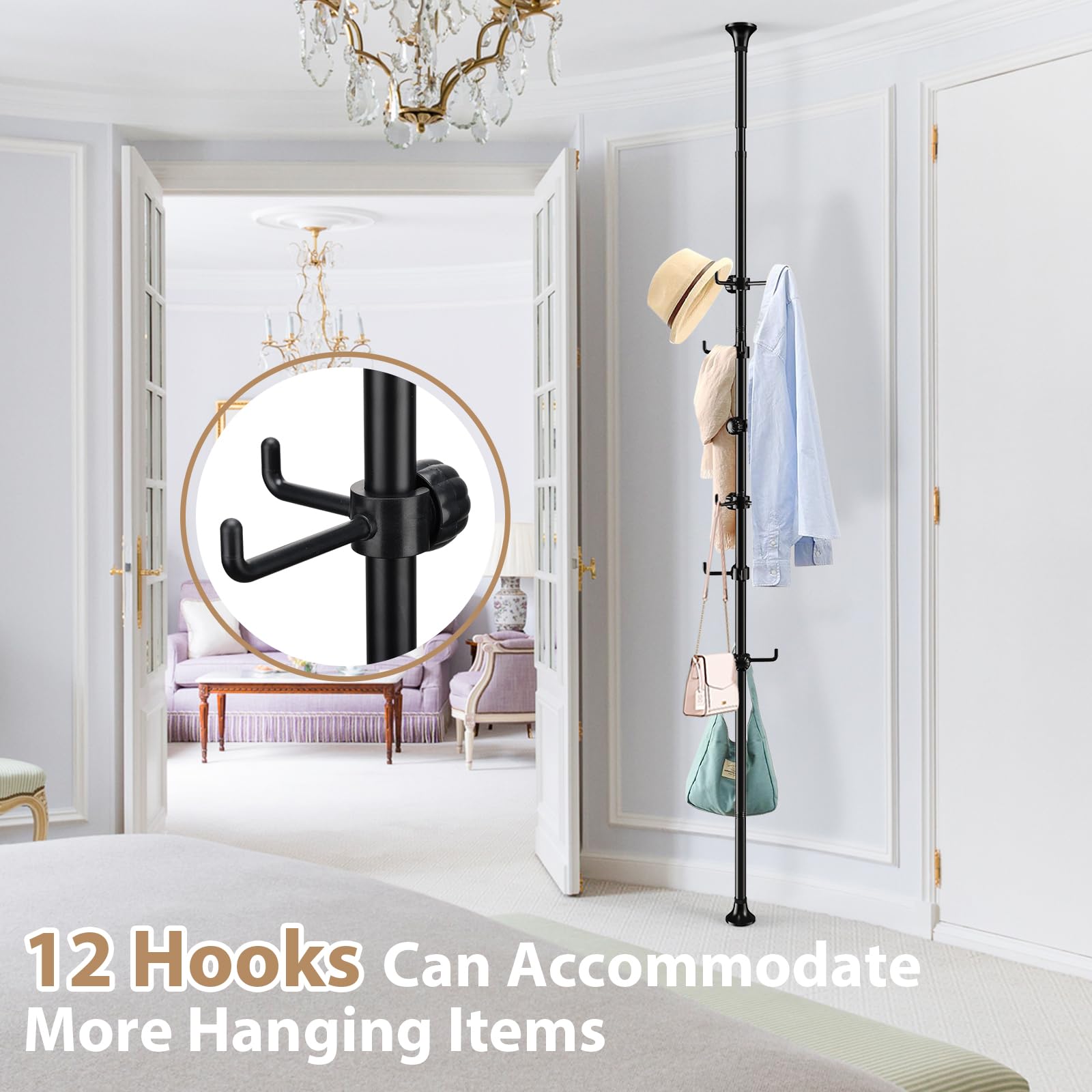 Sempicad Coat Rack height adjustable from 56 to 125 inches for flexible room setup.