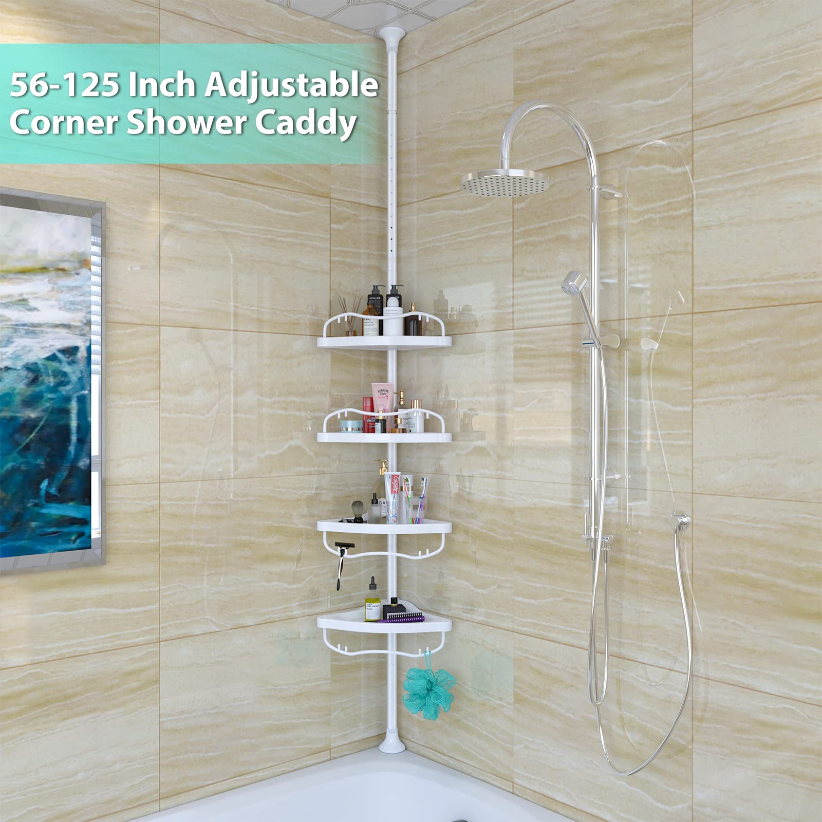 Sempicad corner shower caddy maximizes space in small bathrooms.