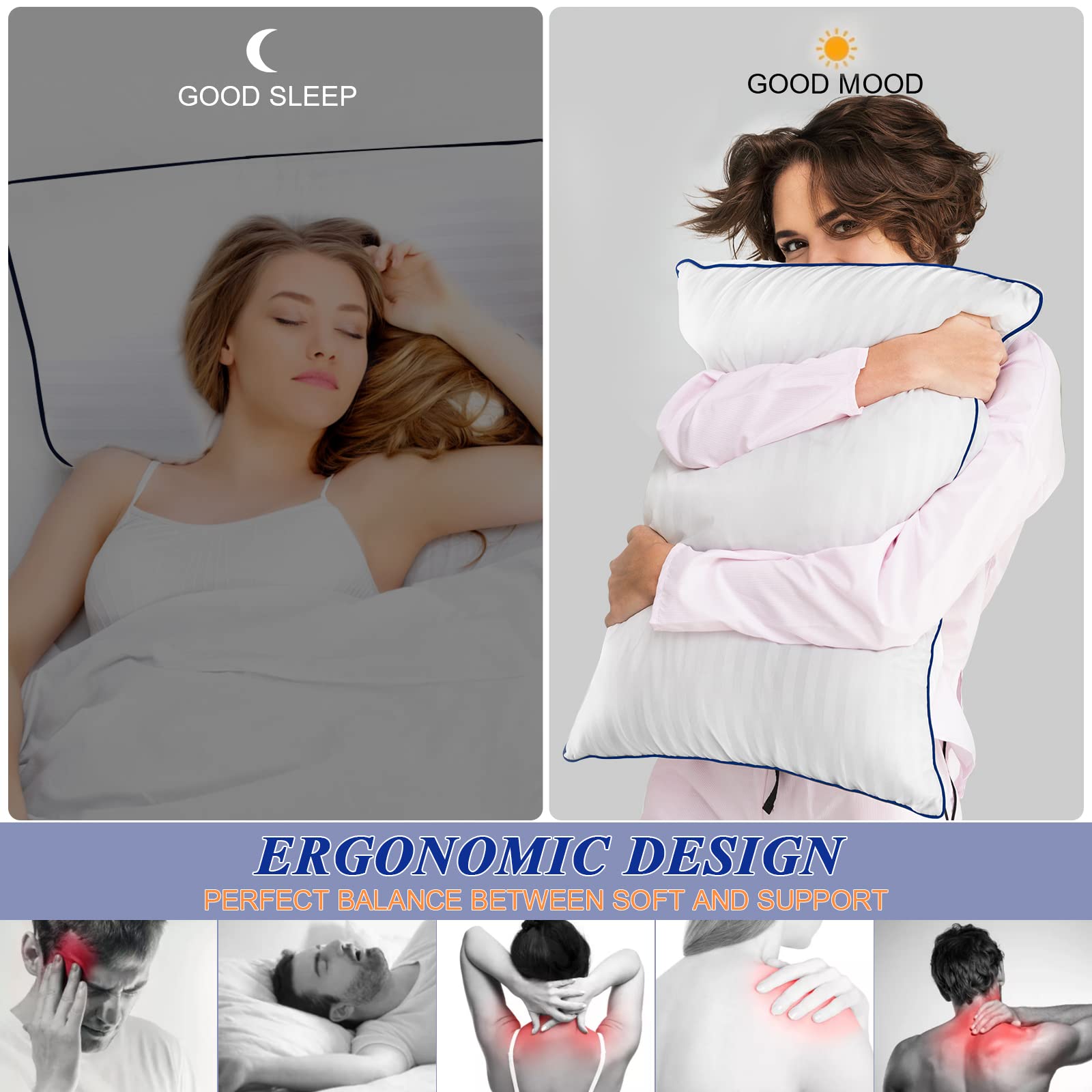 SEMZSOM no-shift design keeps pillows lofty and fluffy through the night.