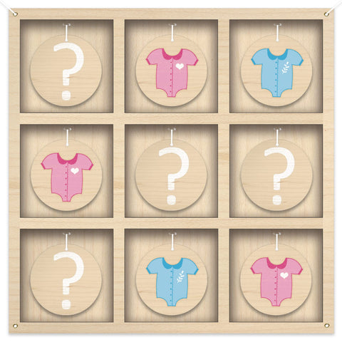 Senfaro gender reveal tic tac toe board backdrop with wood grain design for elegant decor