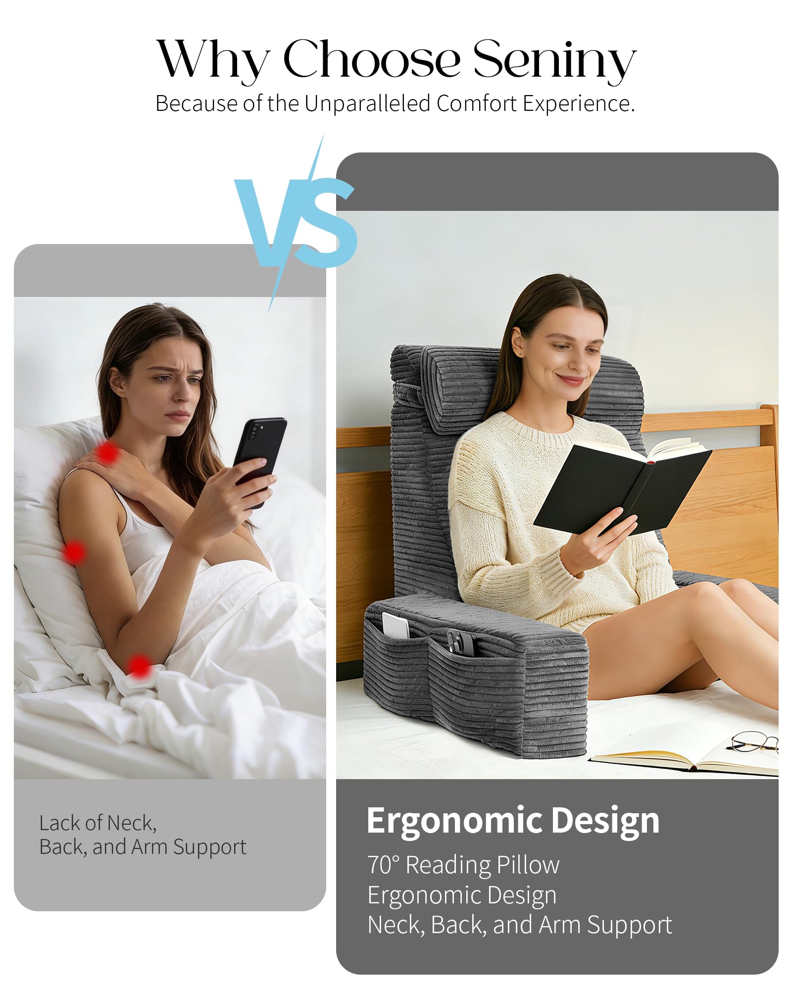 Seniny Reading Pillow corduroy cover feels soft and durable