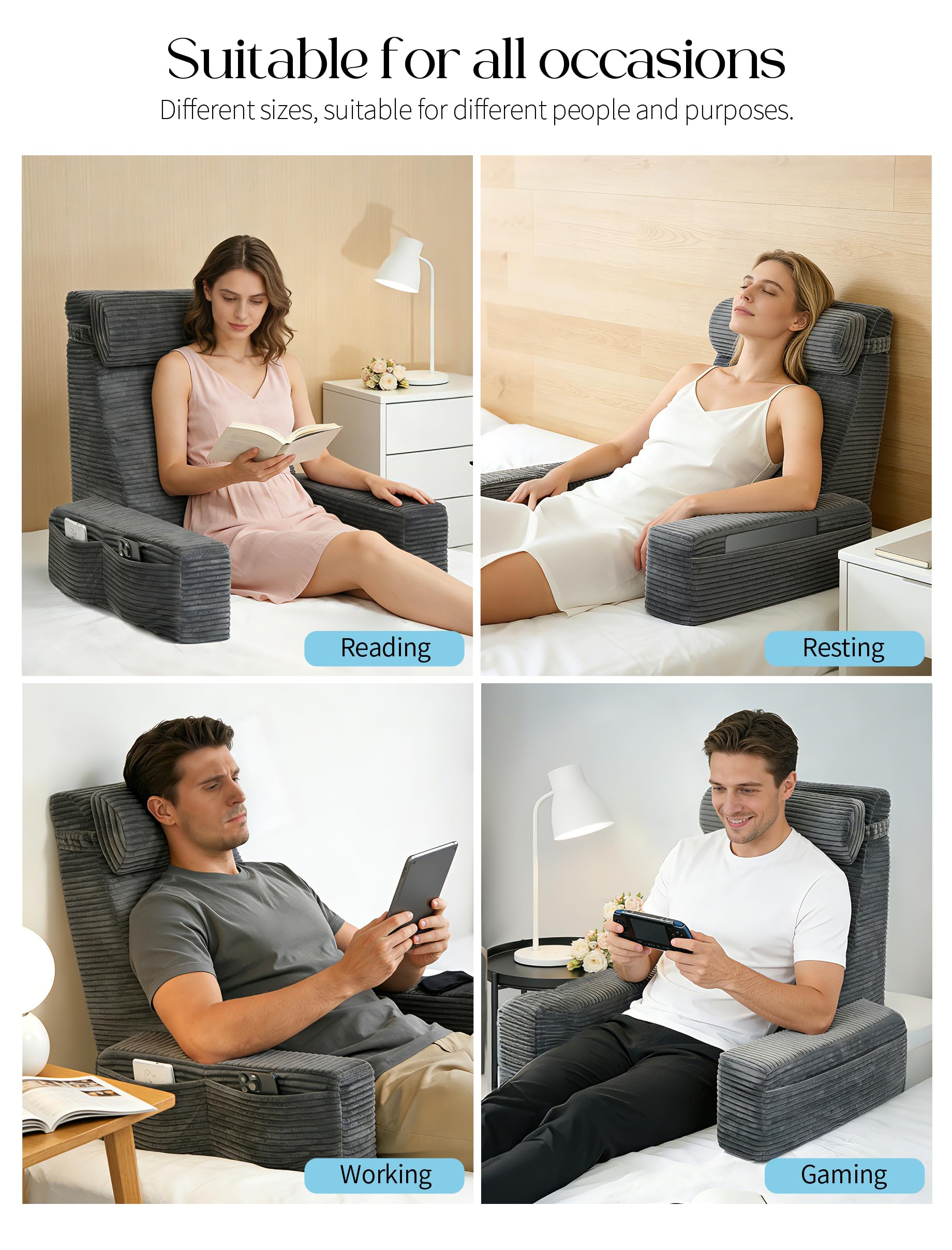 Seniny Reading Pillow side pockets keep remotes and phones within reach