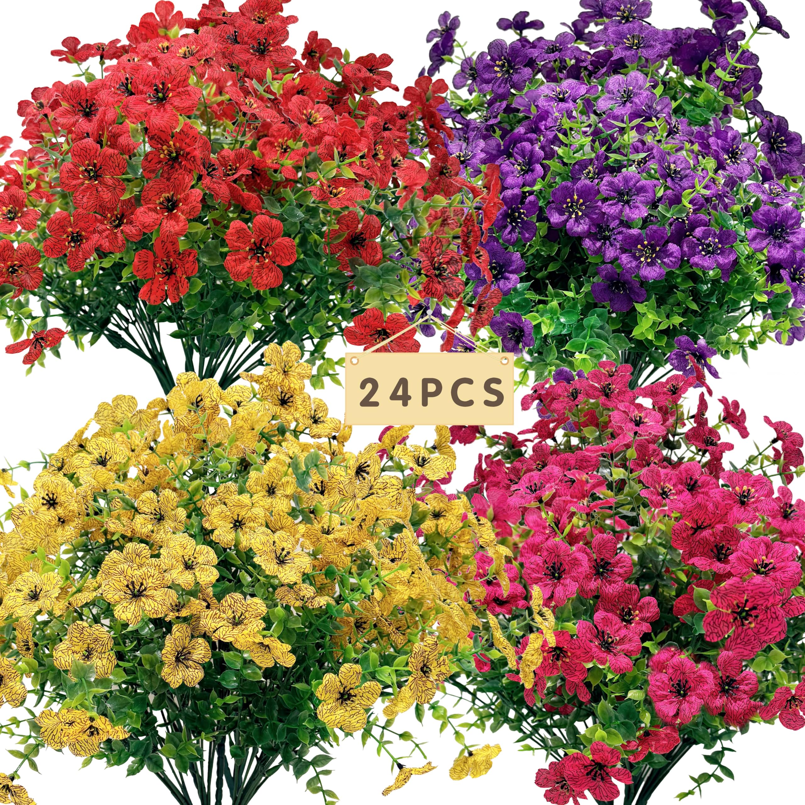 Senjie 24-bundle artificial flowers for outdoor bulk use in planters