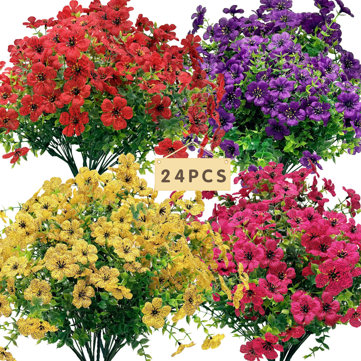 Senjie 24-bundle artificial flowers for outdoor bulk use in planters