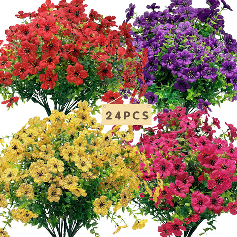 Senjie 24-bundle artificial flowers for outdoor bulk use in planters