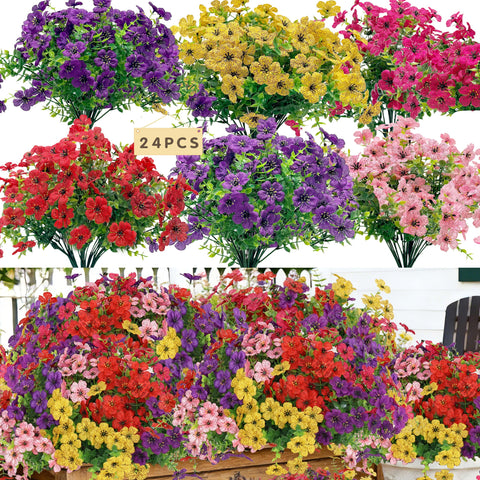 Senjie 24 bundles artificial flowers for outdoor use with vibrant color.