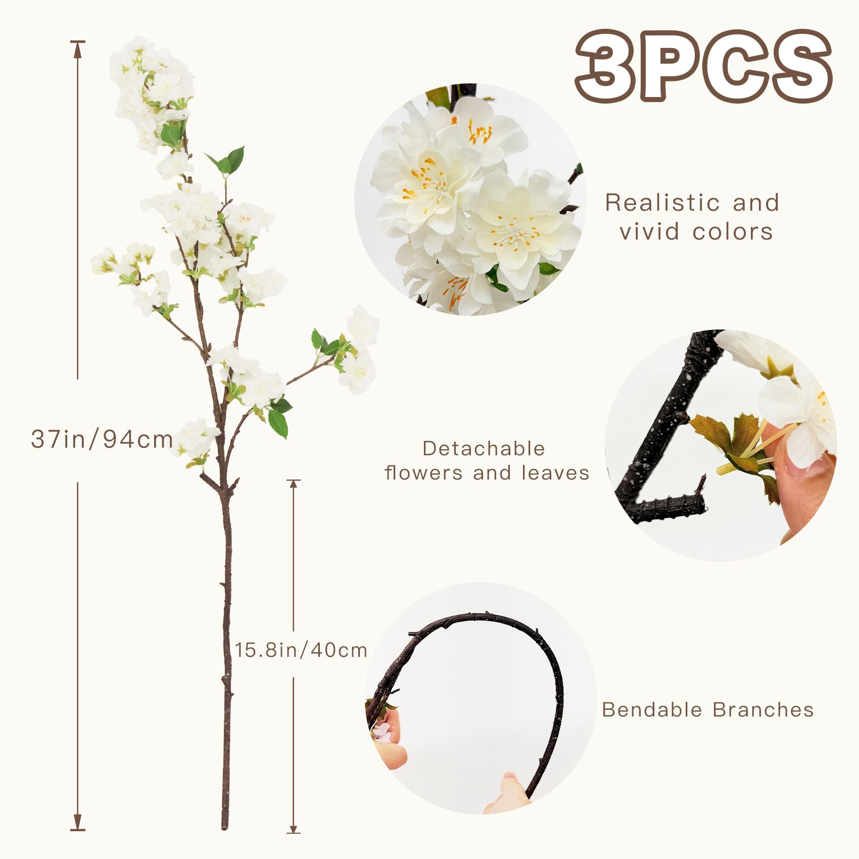 Senjie cherry blossom branch with vibrant pink petals enhances any space.