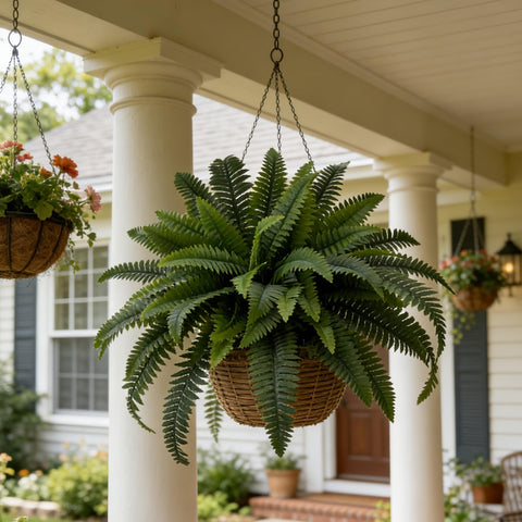 Senjie Boston fern 4-pack assembly showing realistic arrangement.