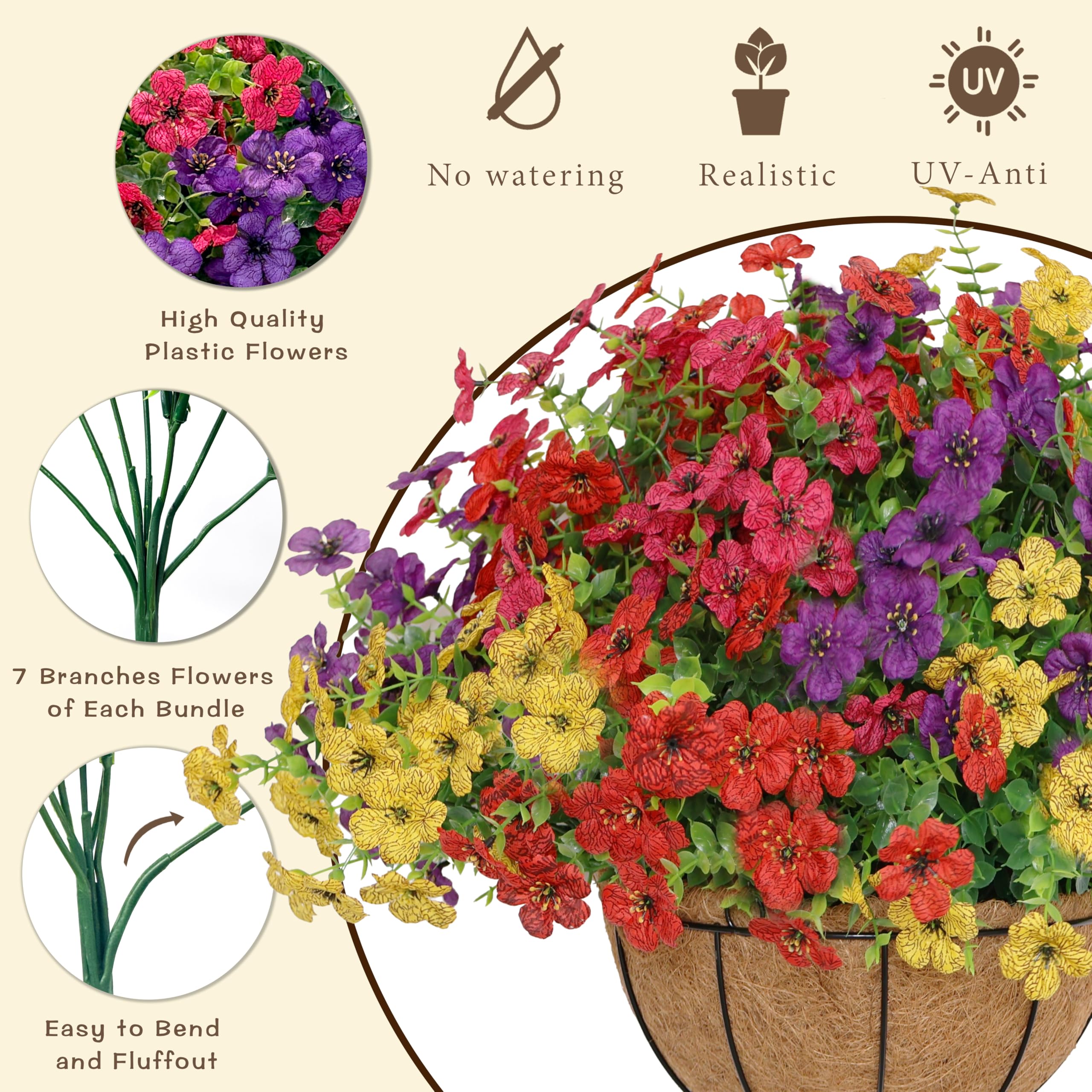 Senjie durable plastic faux flowers designed for window boxes