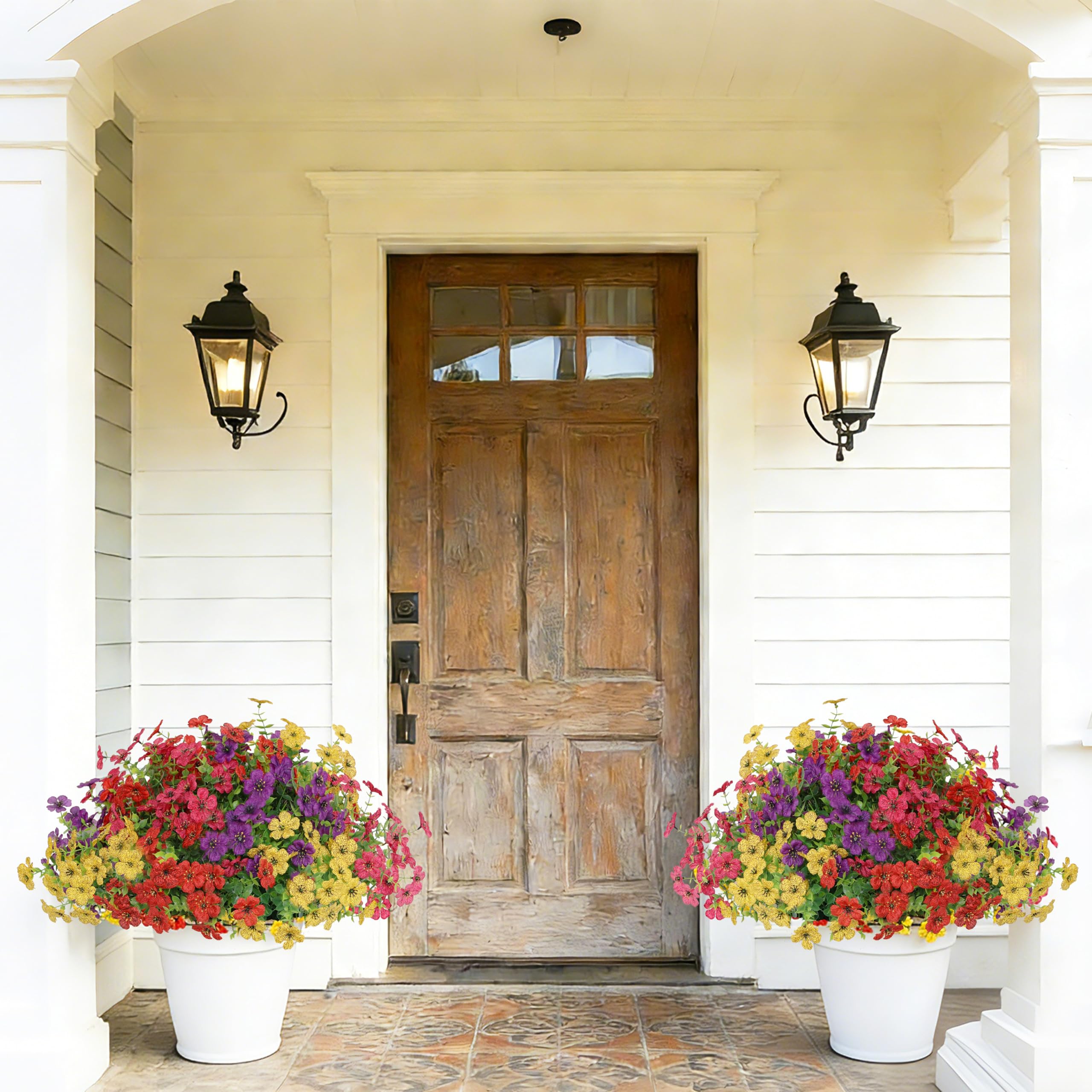 Senjie UV-resistant faux blooms used on porch or patio displays