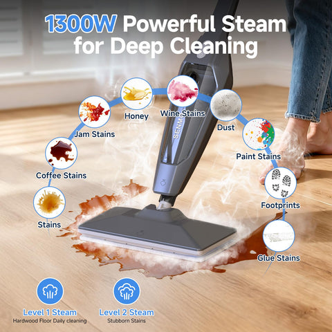SENMO steam mop cleans floors with chemical-free steam.