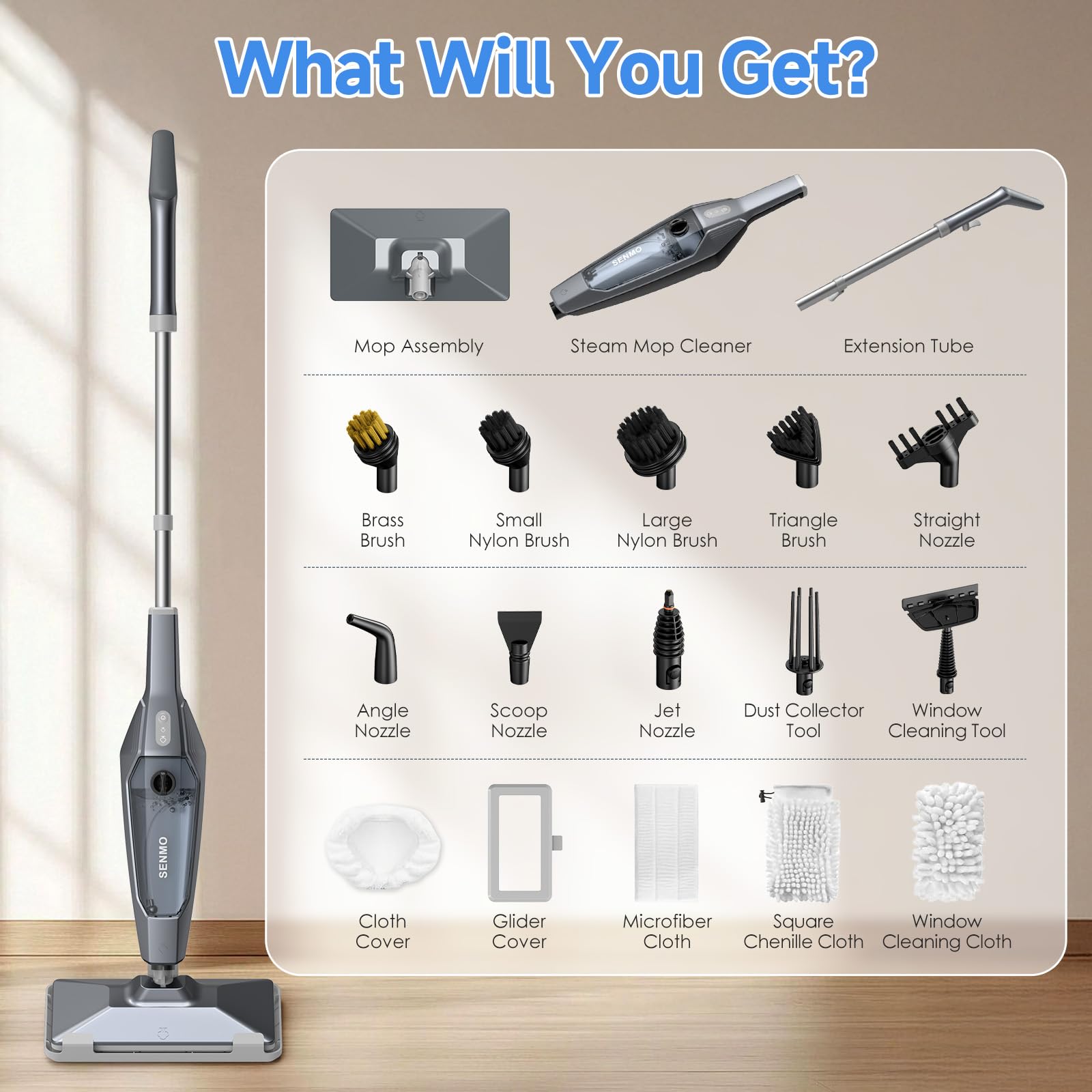 SENMO dual steam modes adapt to floors and fabrics.