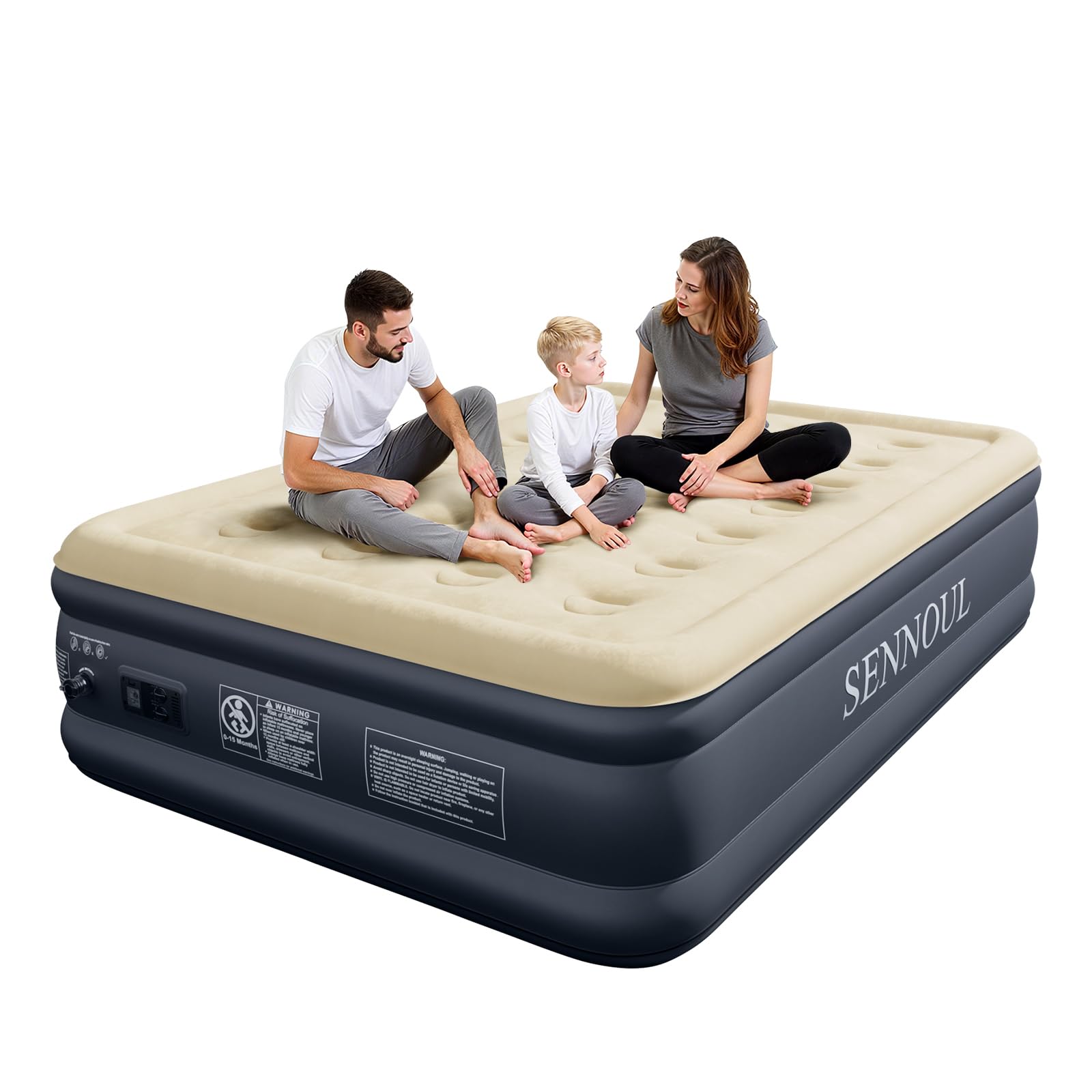 SENNOUL air mattress full with built-in pump, front view highlighting quick inflation.