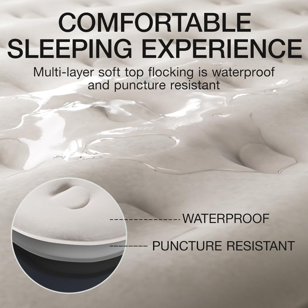 SENNOUL air mattress queen soft flocking fabric feels gentle on skin.