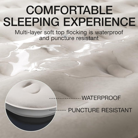 SENNOUL air mattress queen soft flocking fabric feels gentle on skin.