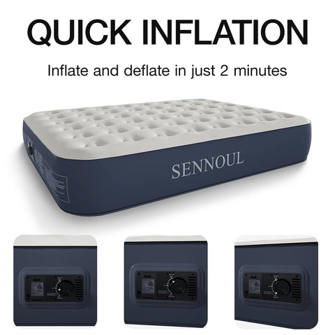 SENNOUL air mattress queen ultra-quiet pump supports peaceful nights.