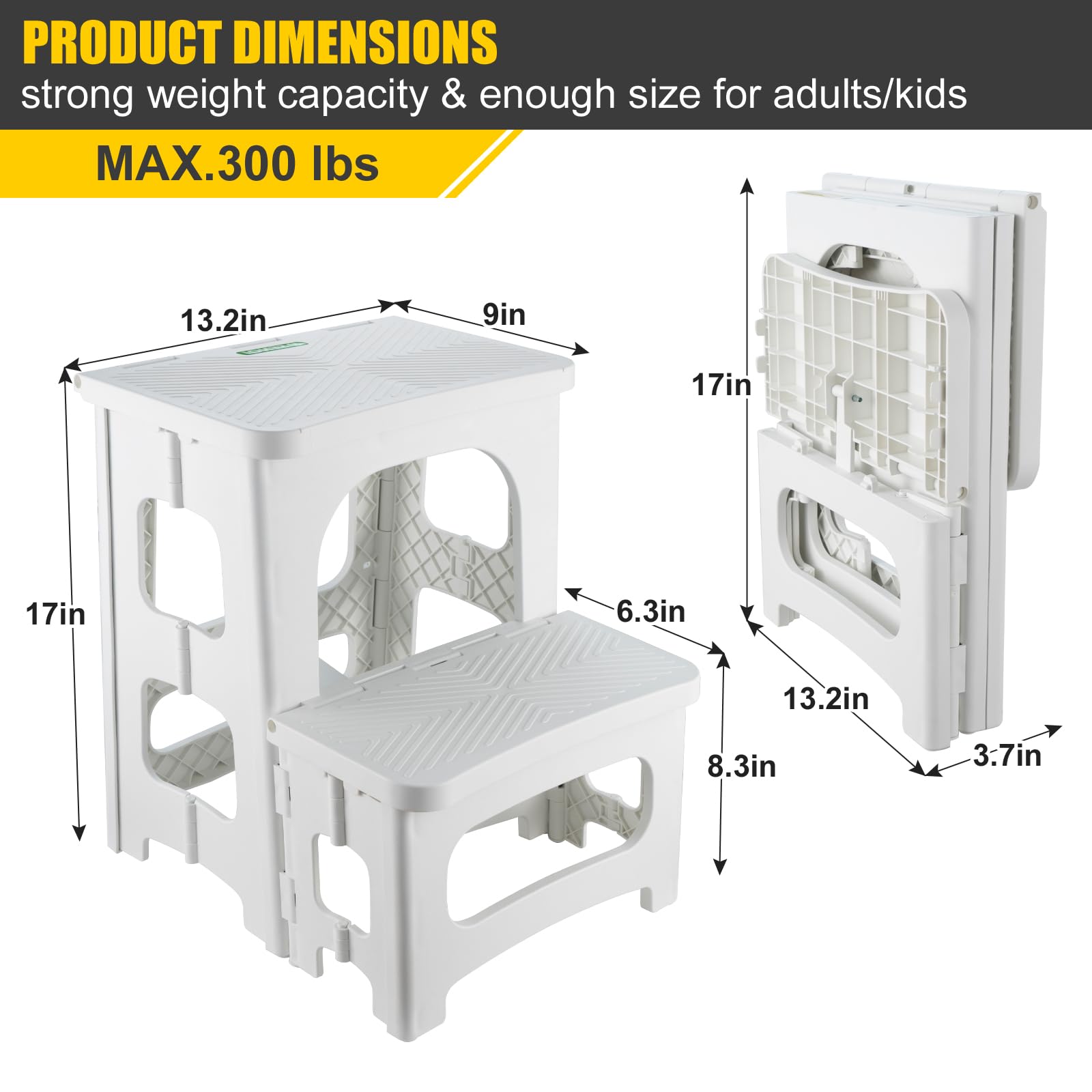 SENQI folding 2-step stool folded for compact storage.