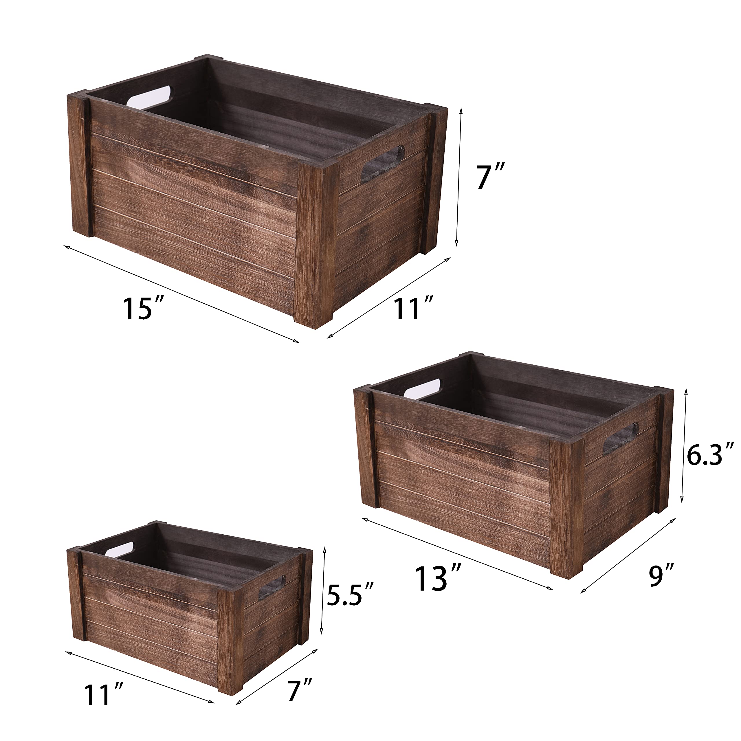 Senryee Farmhouse Antique Black Crate medium side view ideal for organized shelves.