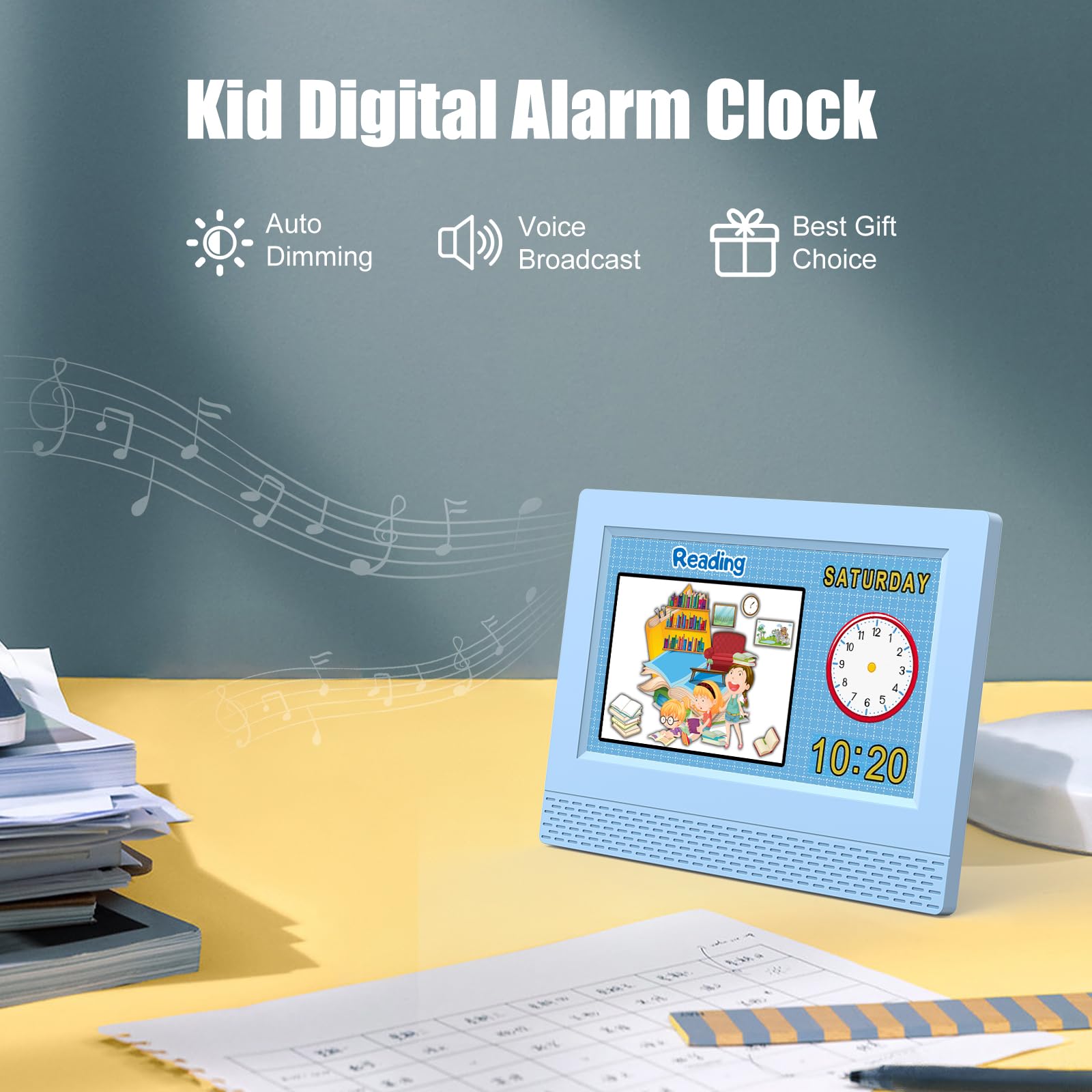 SENXINGYAN kids clock alarm setup highlights 17 alarm options.