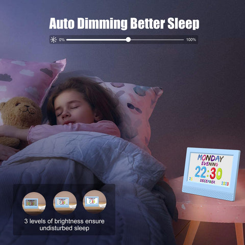 SENXINGYAN kids clock night brightness auto-adjust ensures comfort.