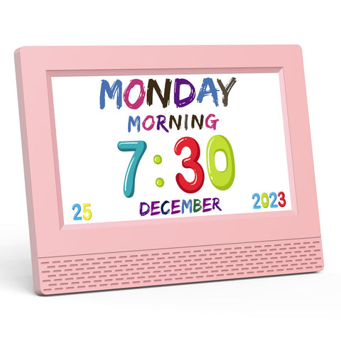 SENXINGYAN kids clock 7-inch display with colorful time fonts for easy learning.