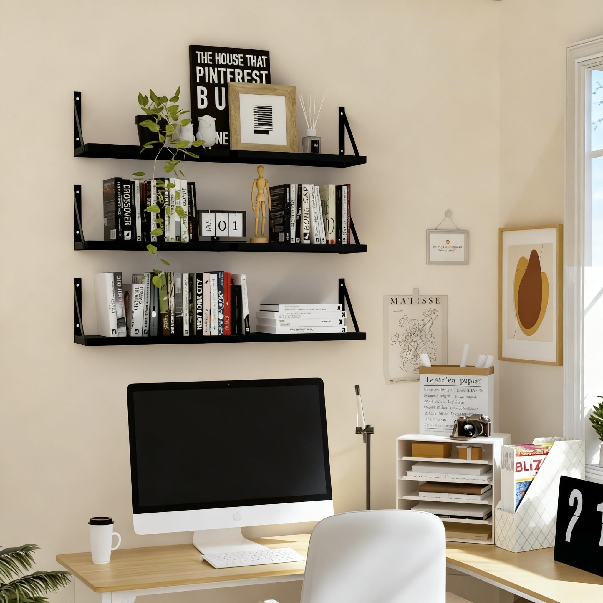 Senyh 33-inch black wood shelf ideal for books and photos