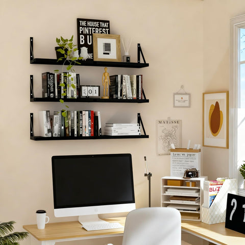 Senyh 33-inch black wood shelf ideal for books and photos