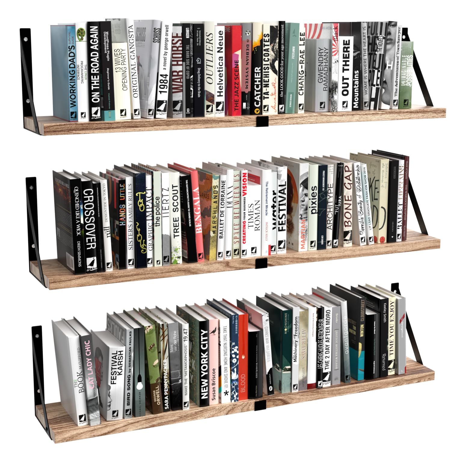 Senyh floating book shelves trio on wall for enhanced storage and display