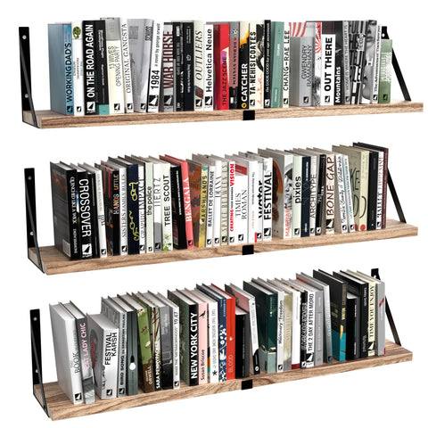 Senyh floating book shelves trio on wall for enhanced storage and display