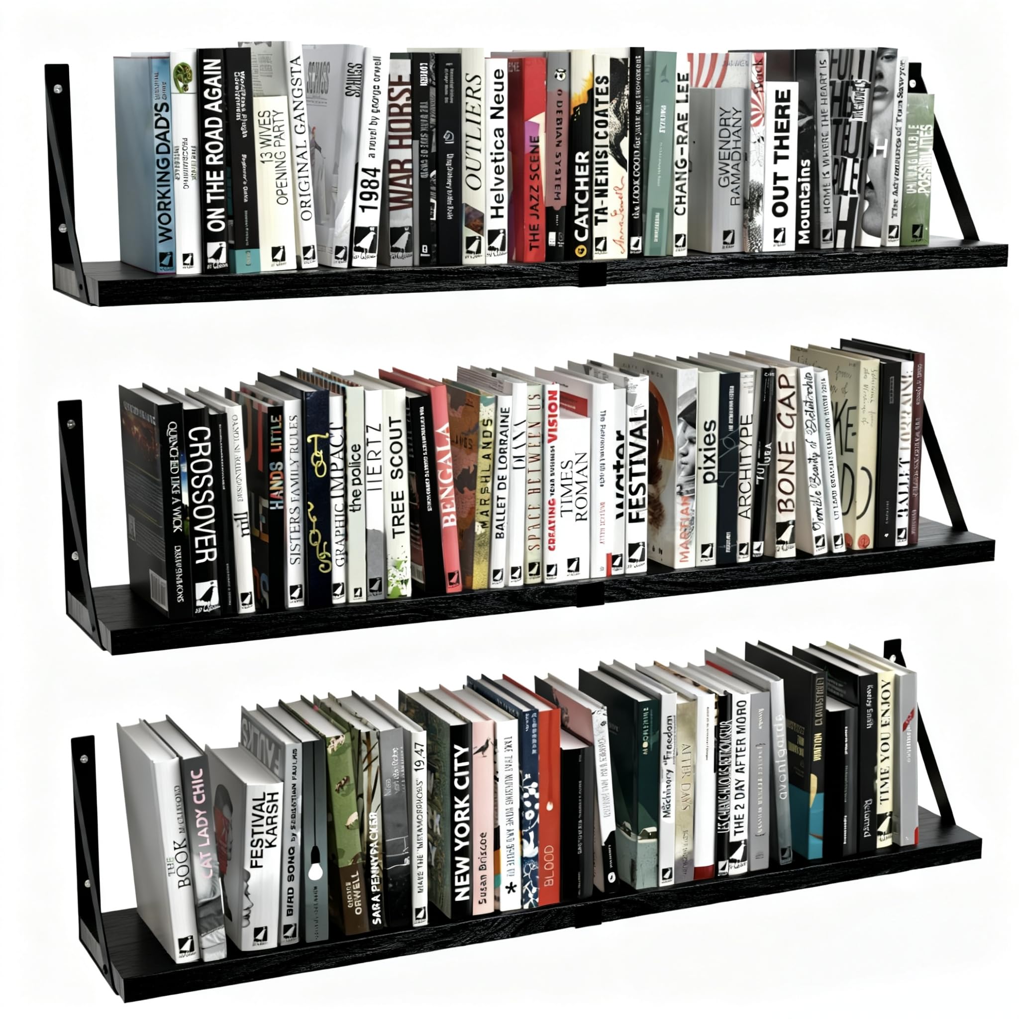 Senyh floating shelves set of 3 in natural wood balance books and decor