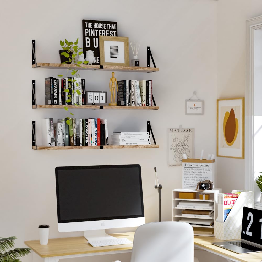 Senyh natural paulownia wood wall shelves add warmth to decor