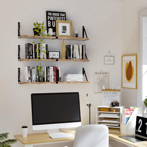 Senyh natural paulownia wood wall shelves add warmth to decor