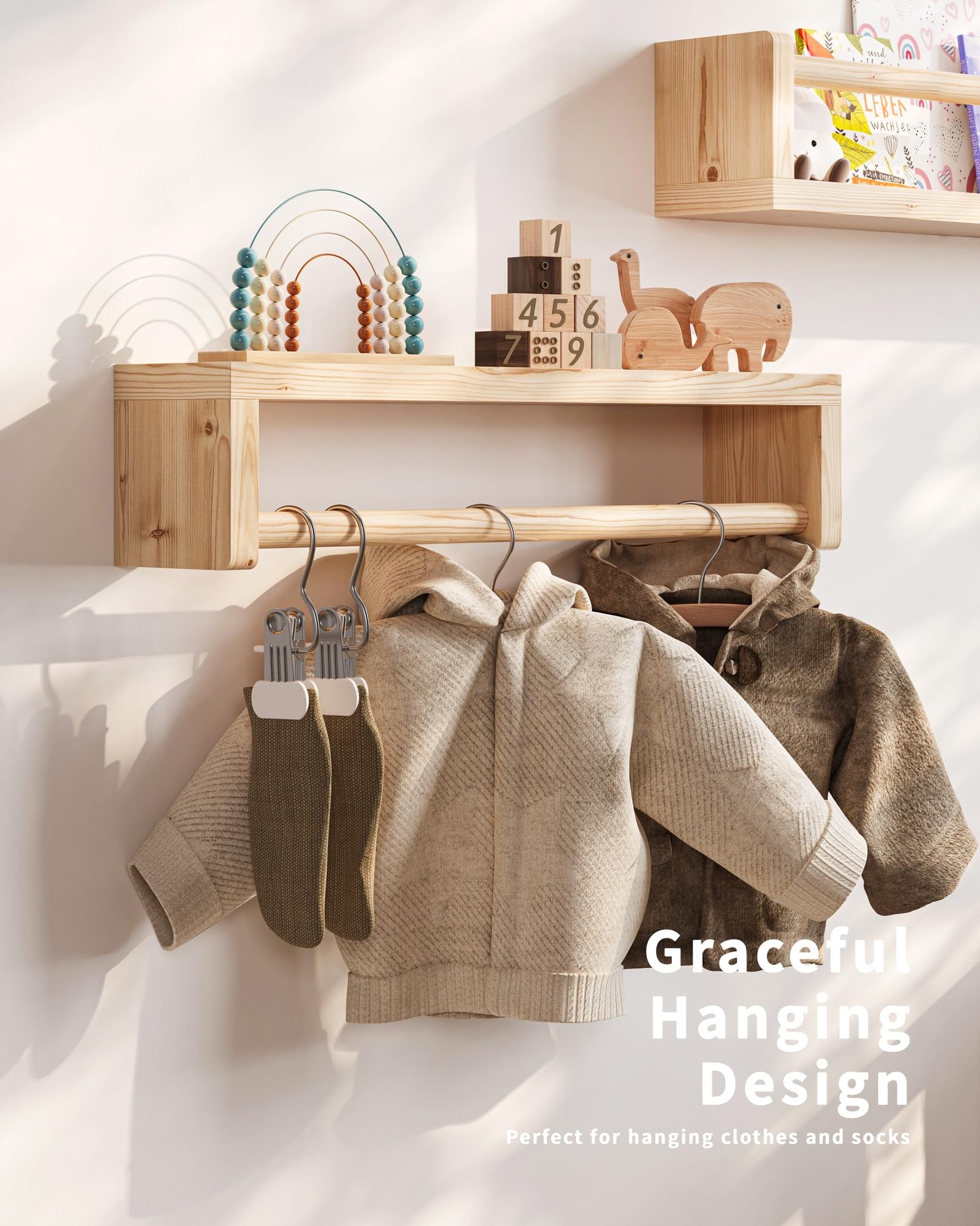 Seocry nursery book shelves in wood add toddler decor while keeping essentials accessible.