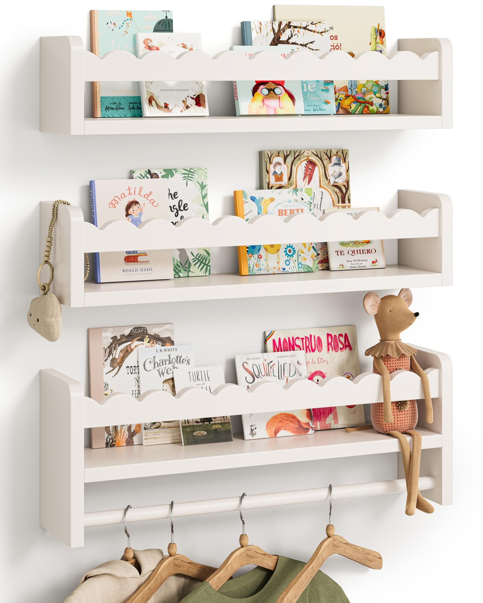 Seocry nursery book shelves in white, 16.5 inches, ideal for compact nursery storage.