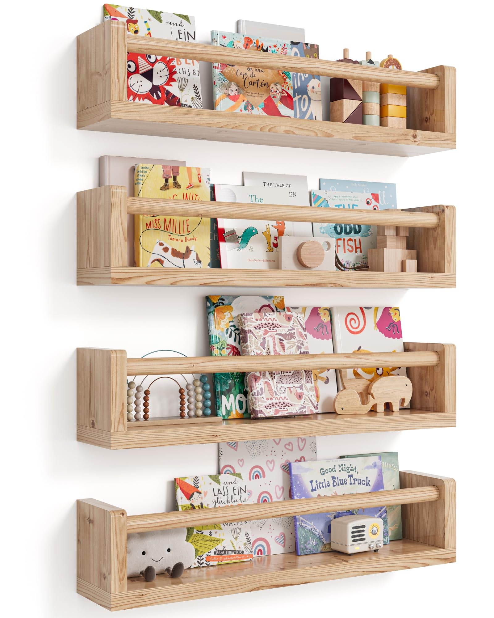 Seocry nursery book shelves wood floating setup for organized books and toys.