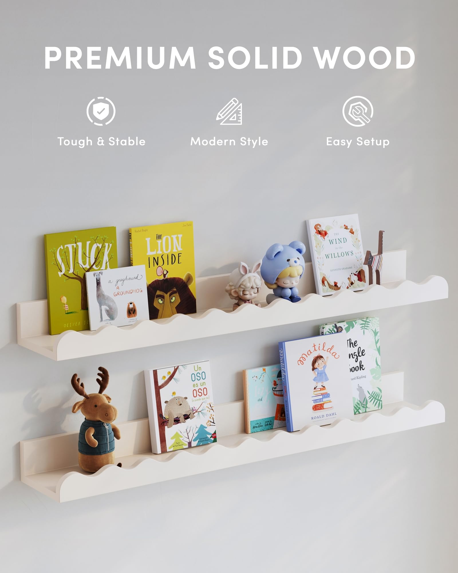 Seocry Nusery Shelves tree detail adds playful decor to kid rooms