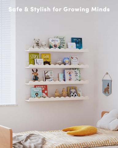Seocry Nusery Shelves wall mount design saves floor space in small nurseries