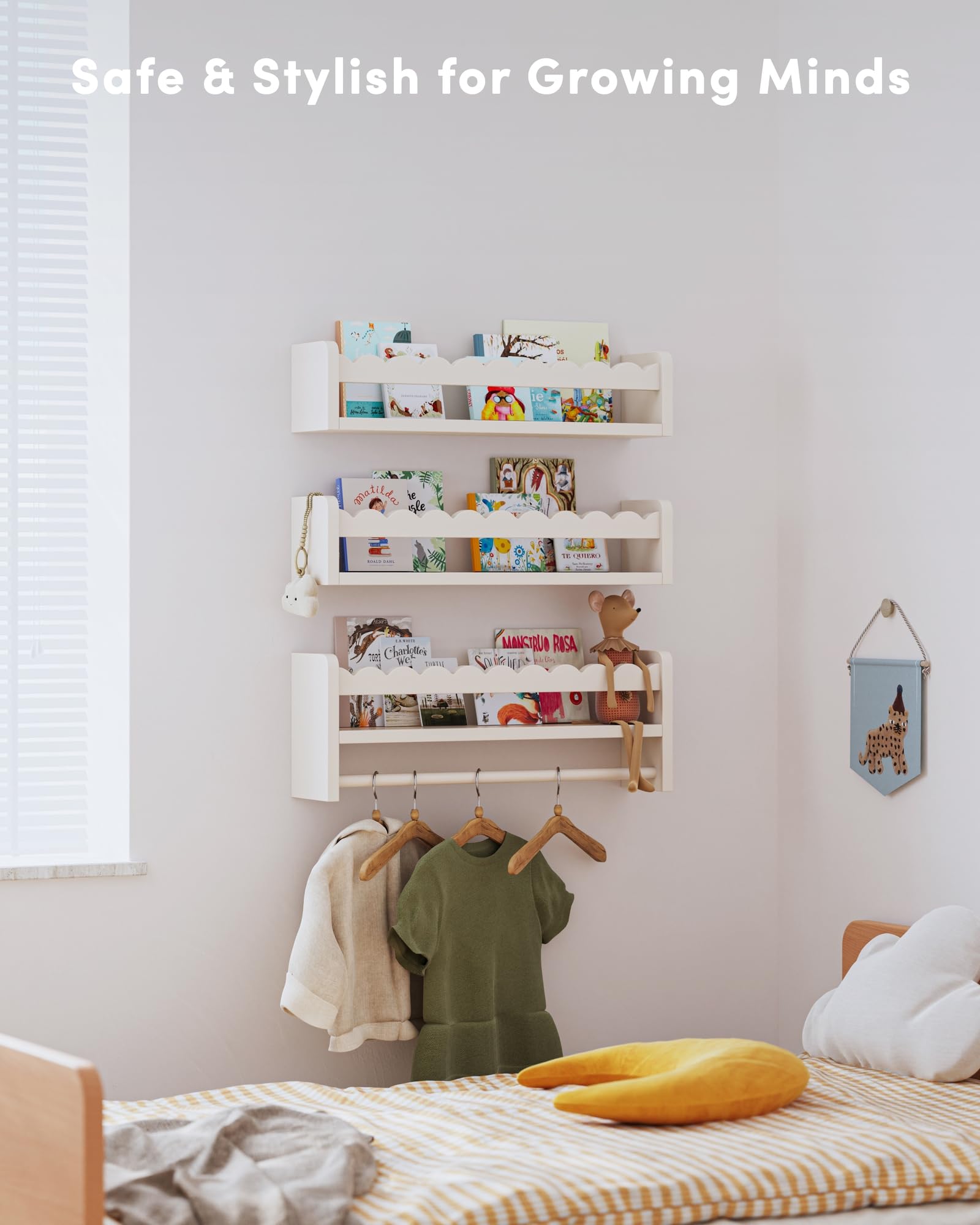 Seocry shelf organizer for books and toys keeps essentials within easy reach.